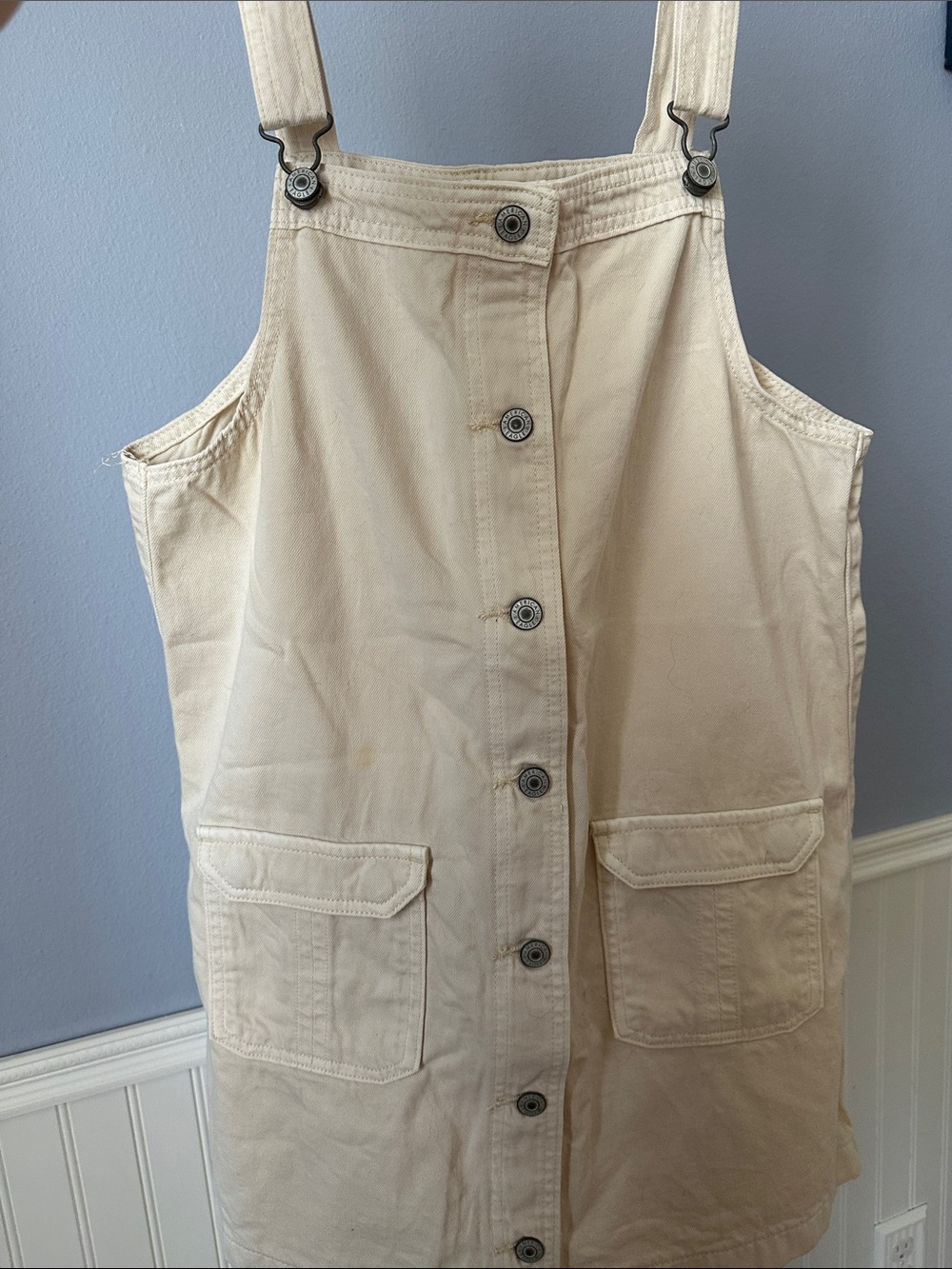 American Eagle Outfitters Cream Button-Front Denim Mini Dress